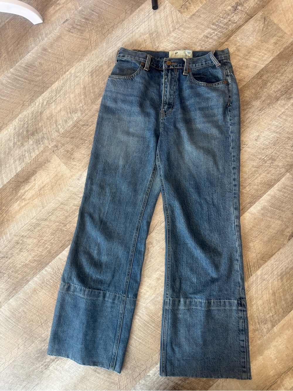Free People Indigo Blue Wide-Leg Jeans with Copper Button